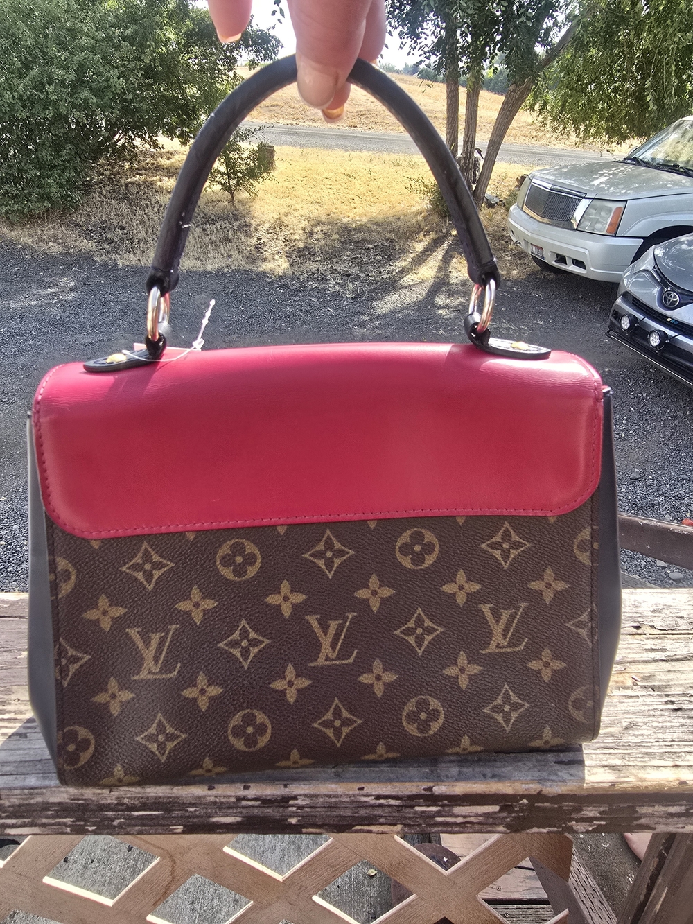 Louis Vuitton Two-Tone Monogram Top Handle Bag in Red and Brown - Picture 2 of 7